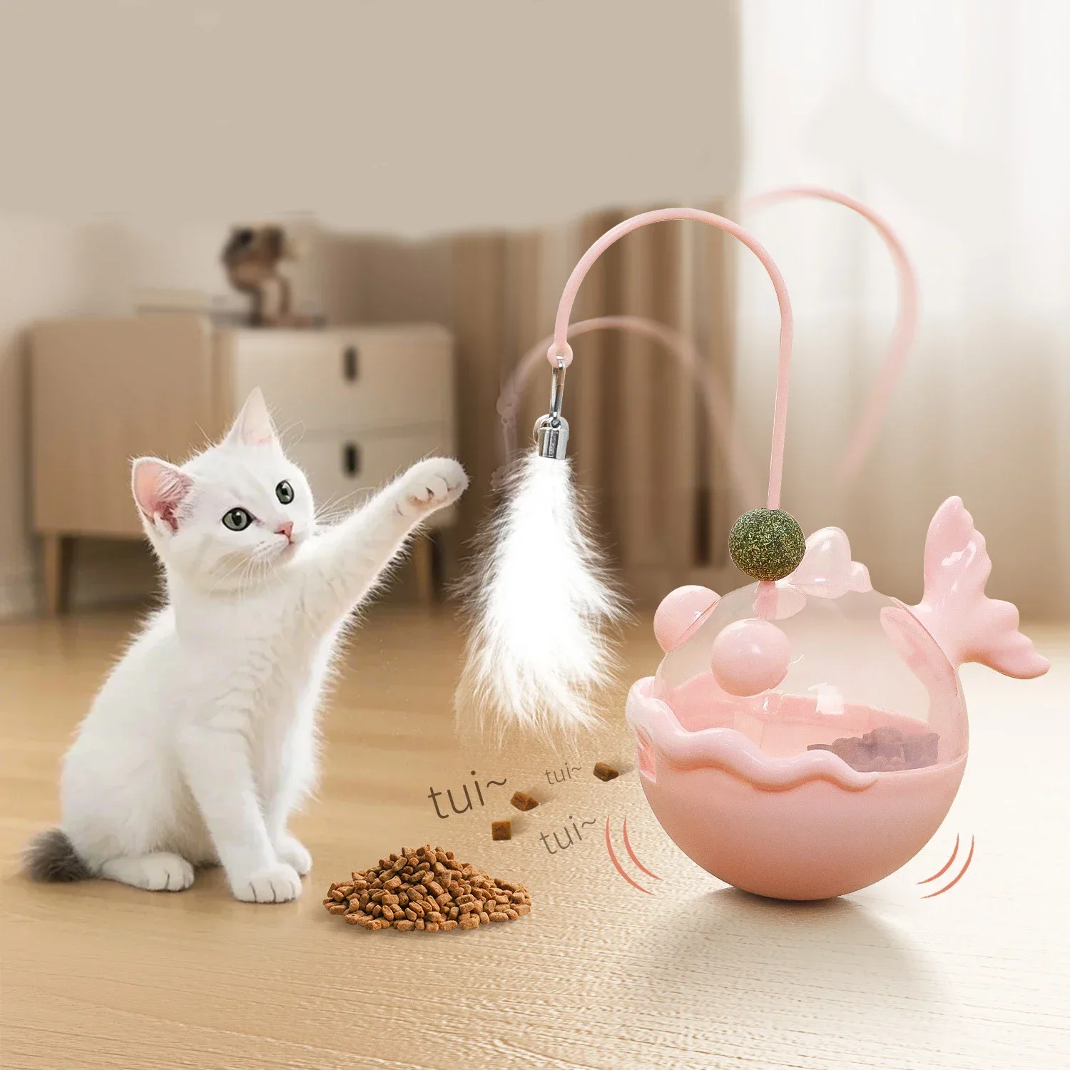 Interactive Cat Windmill Toy Spinning Cat Toy with Bell Balls Suction Cup Base Interactive Exercise Toy for Indoor Cats
