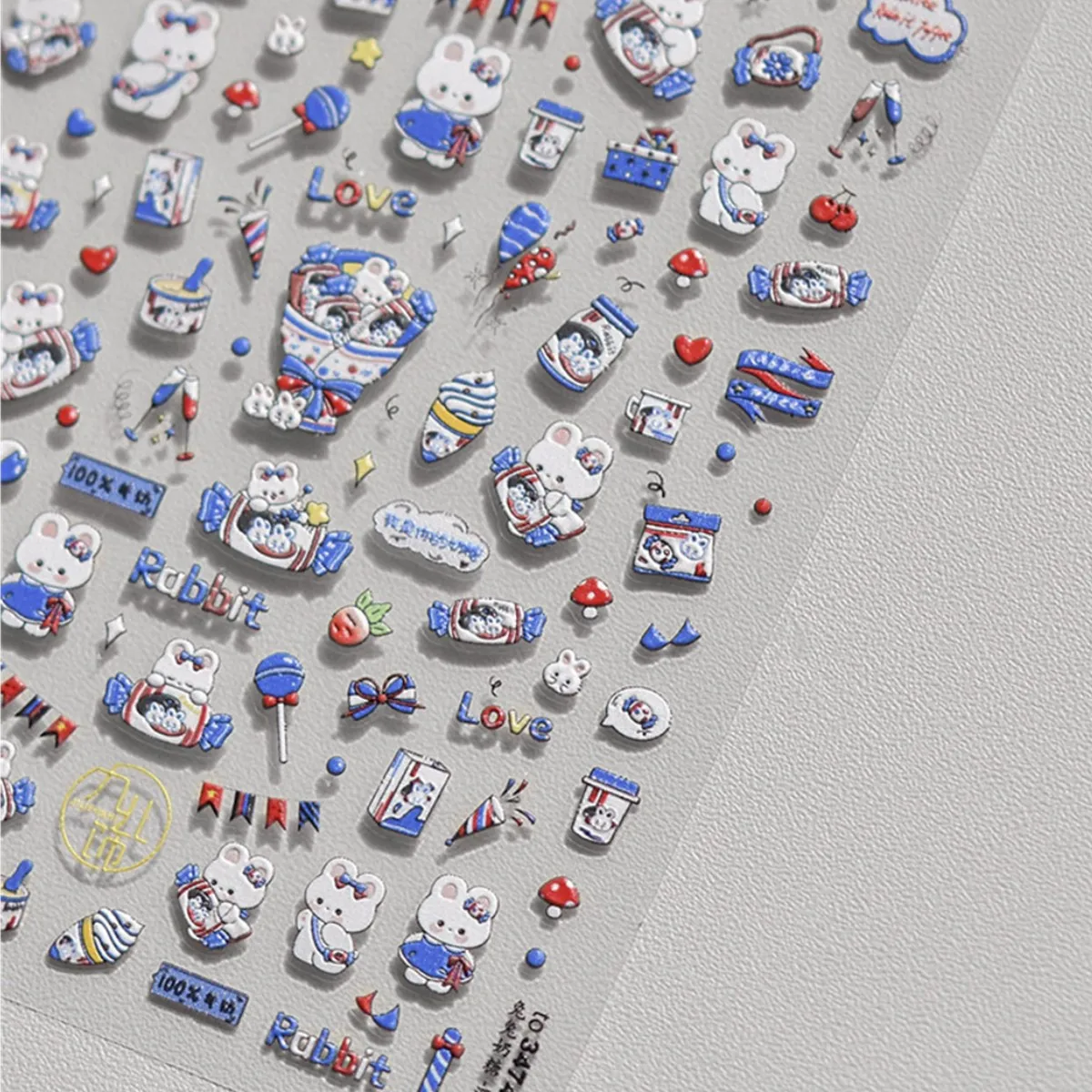 1ชิ้น5มิติ Relief การ์ตูนชุดกระต่ายเล็บน่ารักสัตว์ญี่ปุ่นสัตว์กาวตกแต่งเล็บอุปกรณ์ตกแต่งเล็บ