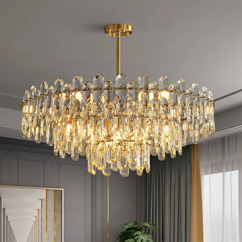 Moderne Luxus-Kunst-LED-Pendelleuchte Kristall Runde Kupfer-Kronleuchter Lampe Wohndekor Schlafzimmer Esszimmer Lobby Beleuchtungskörper