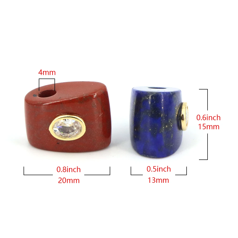 Natural Stone Large Hole Beads Axe Shape Pendant With Zircon Micro Paved Gem Jewelry Making Diy Trapezoid Necklaces Accessories