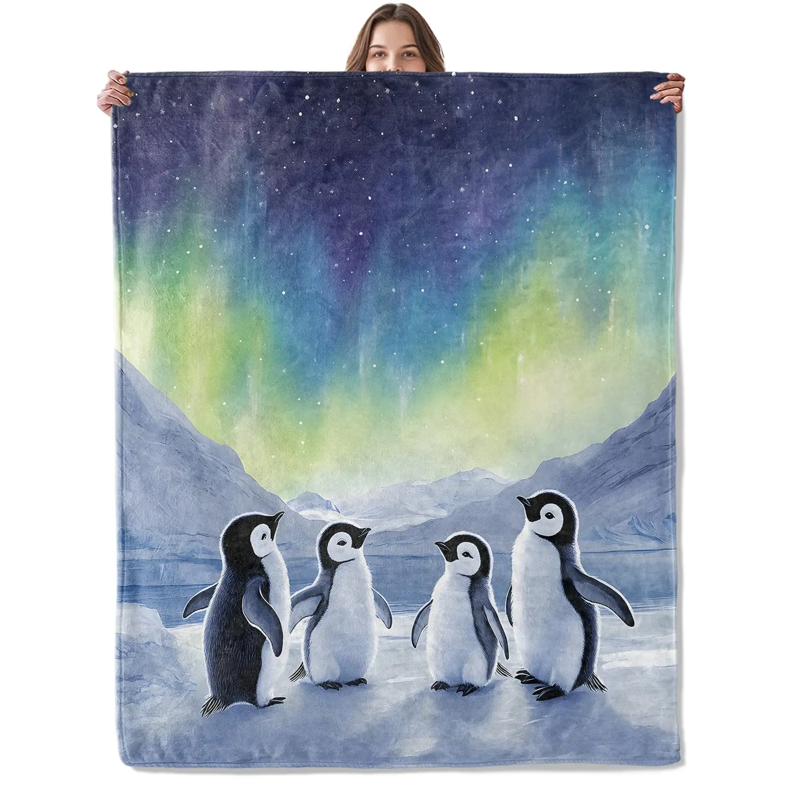 Cute Penguin Plush Fleece Blanket Cartoon Throw Blanket, Super Cozy Soft Fuzzy Flannel Blanket for Sofa Bed Living Room Decor