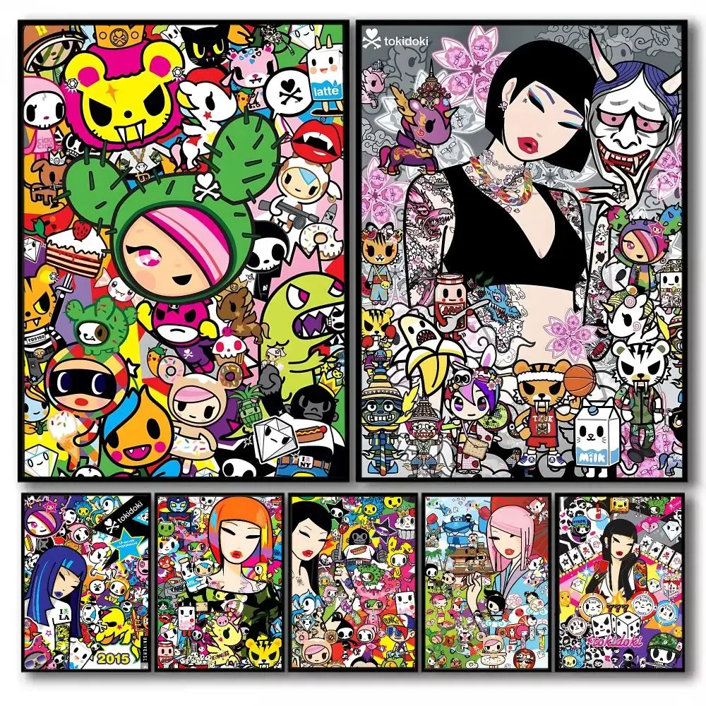 T-Tokidoki Poster Stickers Self-Adhesive Painting Mural Decor Wall Decals for Bedroom Living Room Home HD Gift