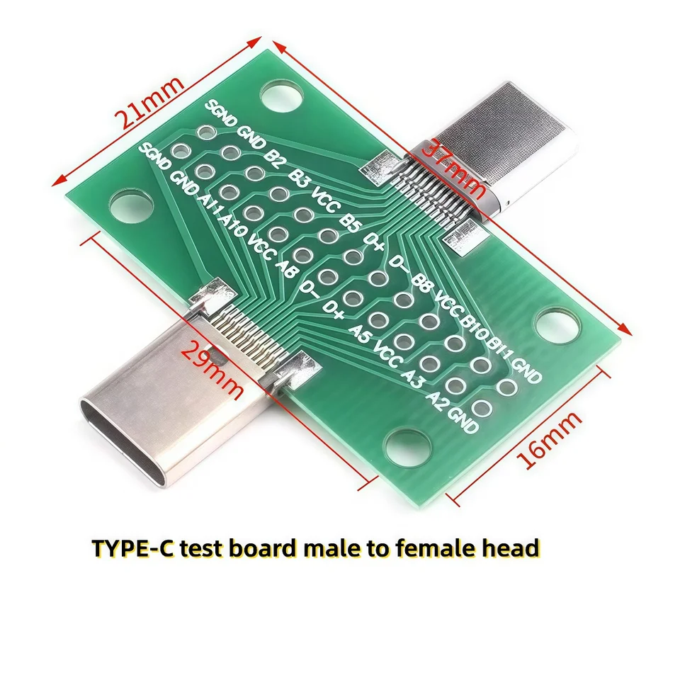 1 Pieza Adaptador Tipo-C Macho a Hembra USB 3.1 Placa PCB de Prueba Conector Tipo C 24P 2.54mm para Transferencia de Cable de Datos 4