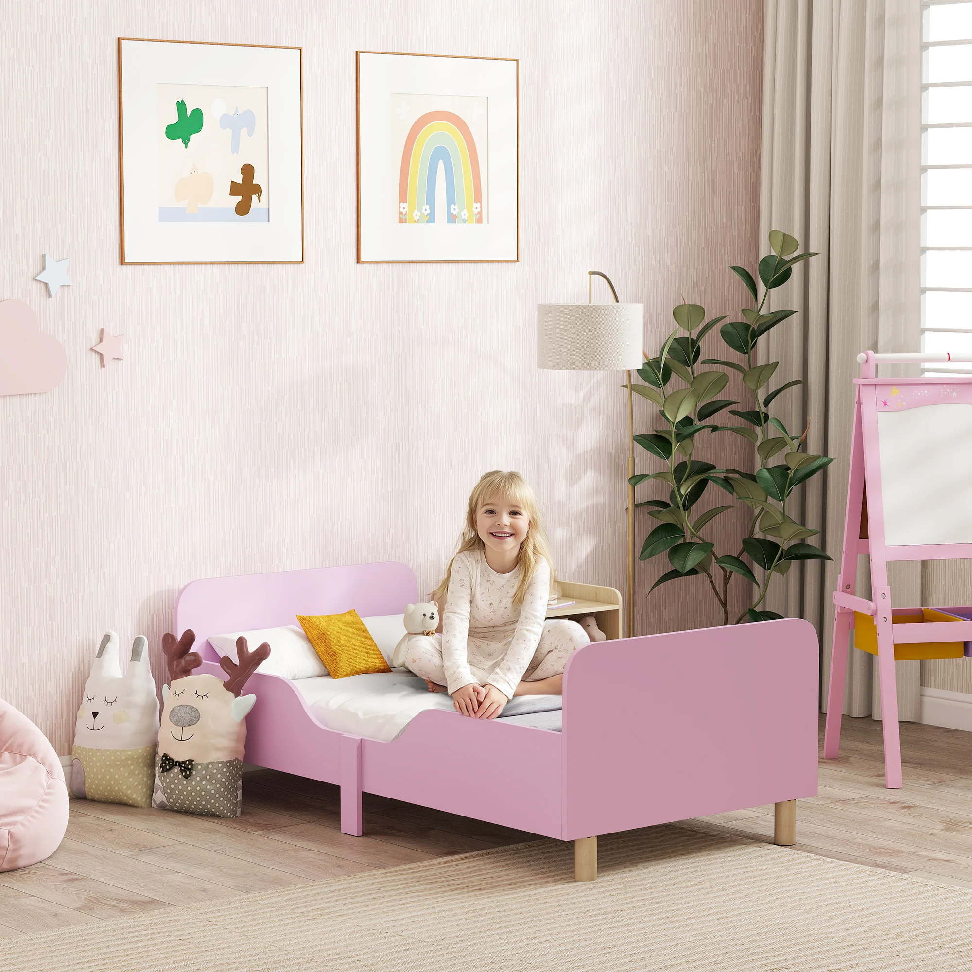 AIYAPLAY Letto per bambini con Anti-Rage, a doghe, 140x70 cm Letto per ragazzi Rosa