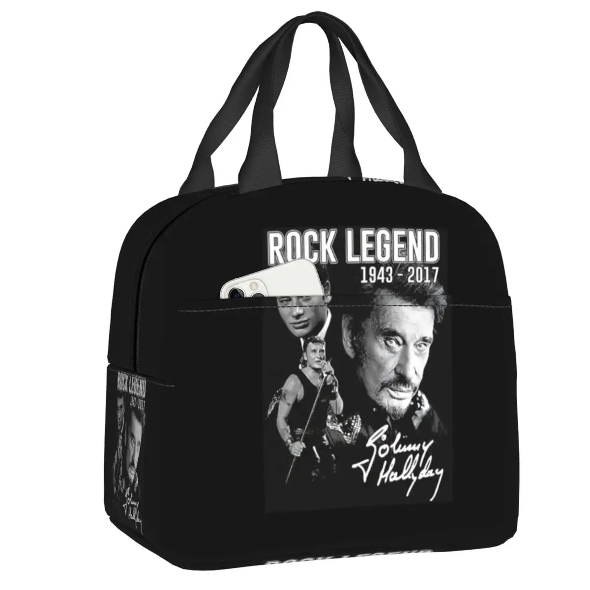 

Custom Johnny Hallyday French Rock Singer Insulated Lunch Bags for Camping Travel Waterproof Cooler Thermal Bento Box Women Kids