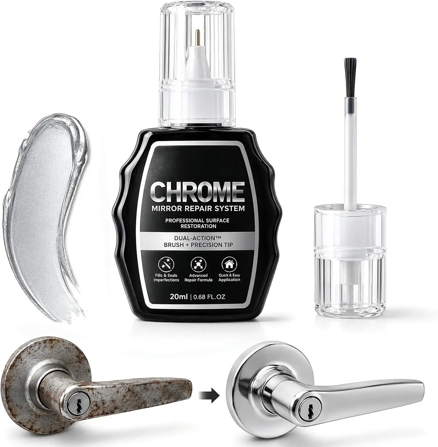Professional Chrome Repair Stains Brush,Car Repair Paint Scratch Remover Paint Pen Spray Paint for Curb Rash Alloy, Aluminum