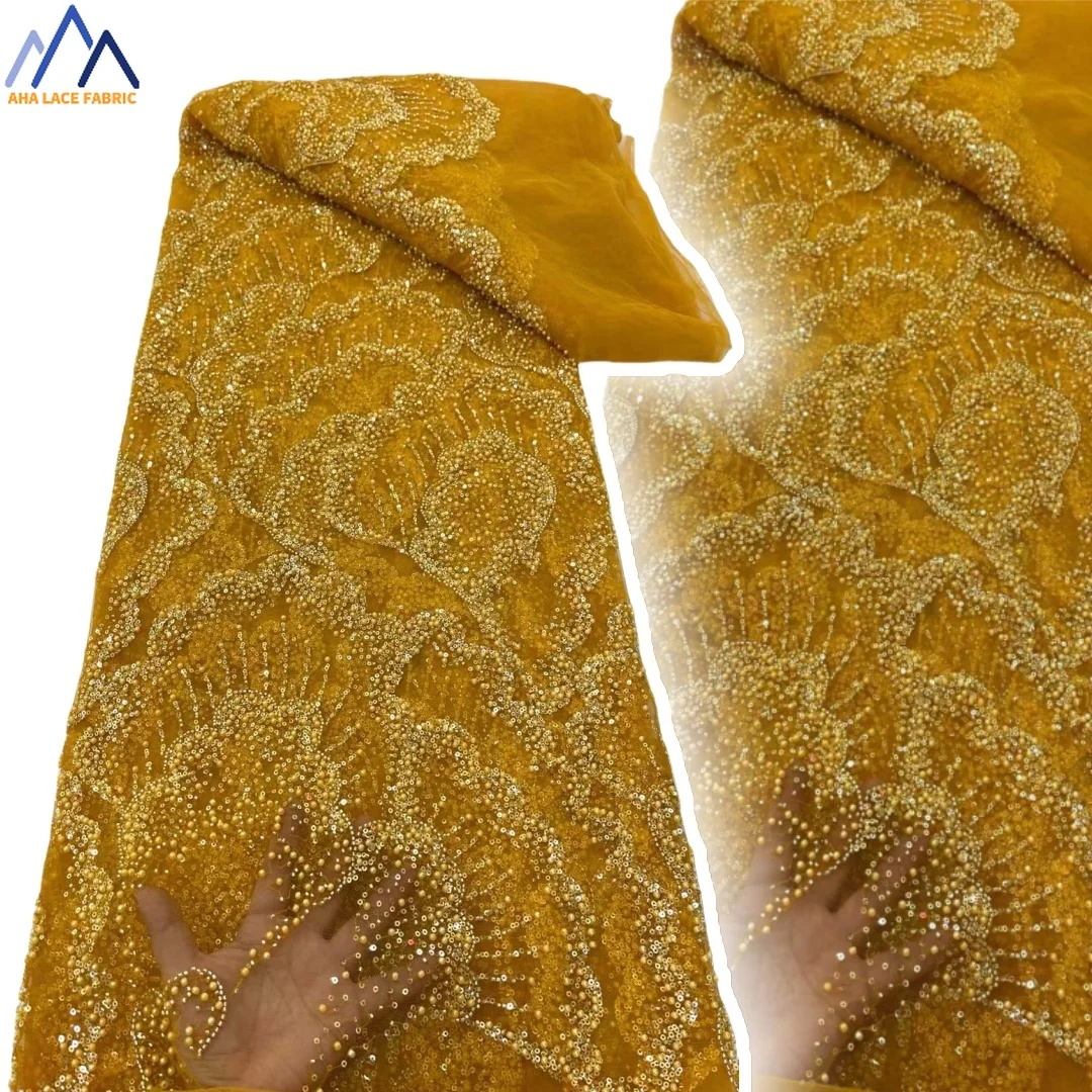 

African Beads Lace Fabric Bead French Net Sequins 2025 High Quality Embroider Nigerian for Sewing Women's Party Dress Lace SZ990