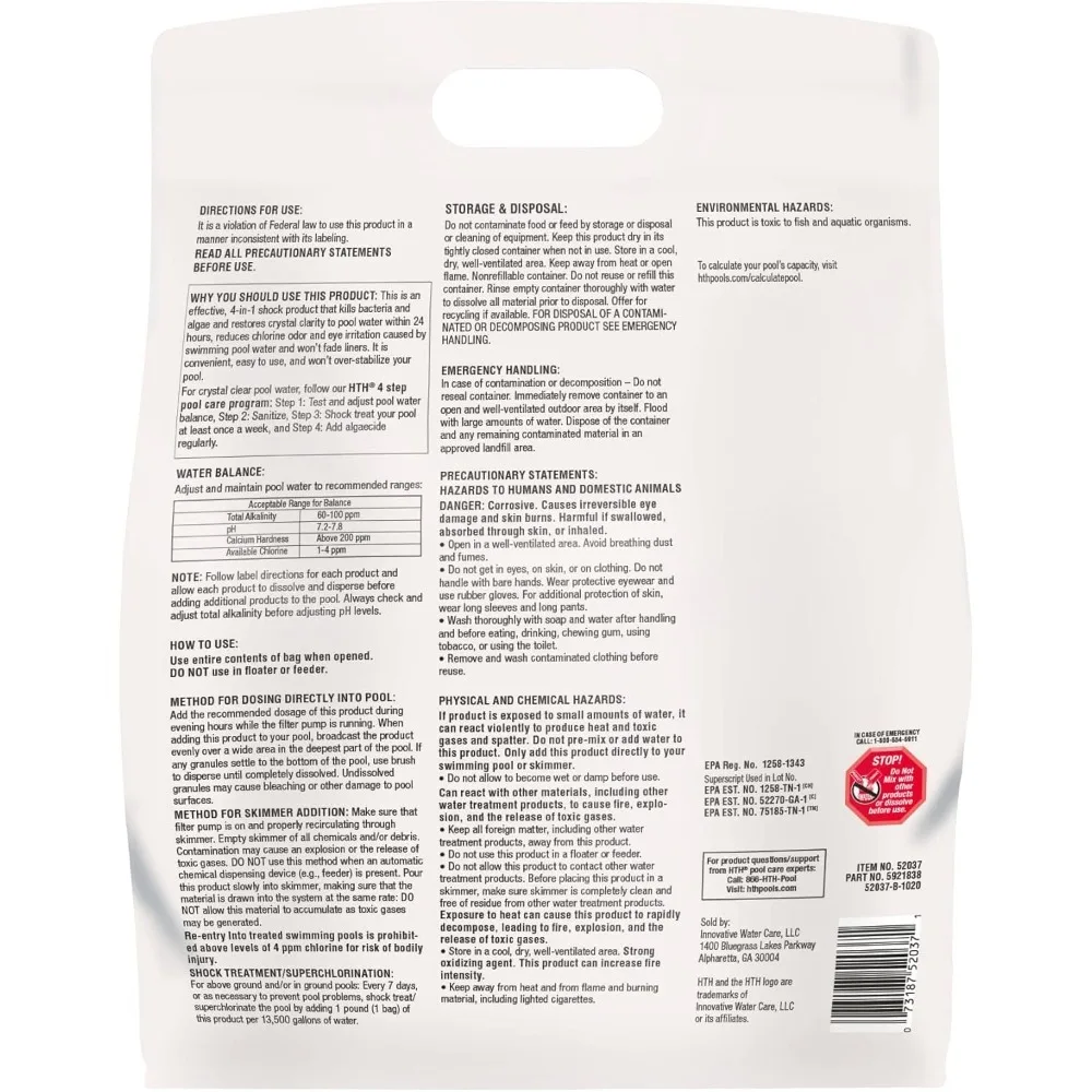 12 Pack 52037R Pool Care Shock Advanced,Swimming Pool Chemical-Cal Hypo Formula,Prevents Algae,Restores Crystal Clear Water,1lb