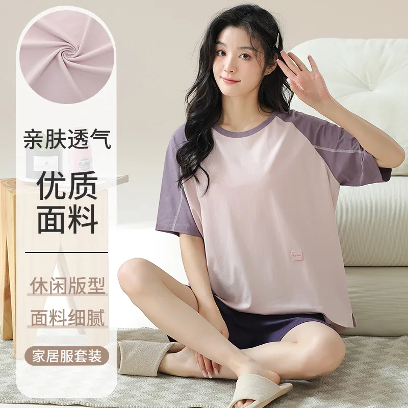

Summer Cotton Sleepwear Set Women's Short Sleeves Short Pants Home Clothes Casual Nightwear Young Girl Pjs Pyjamas Mujer