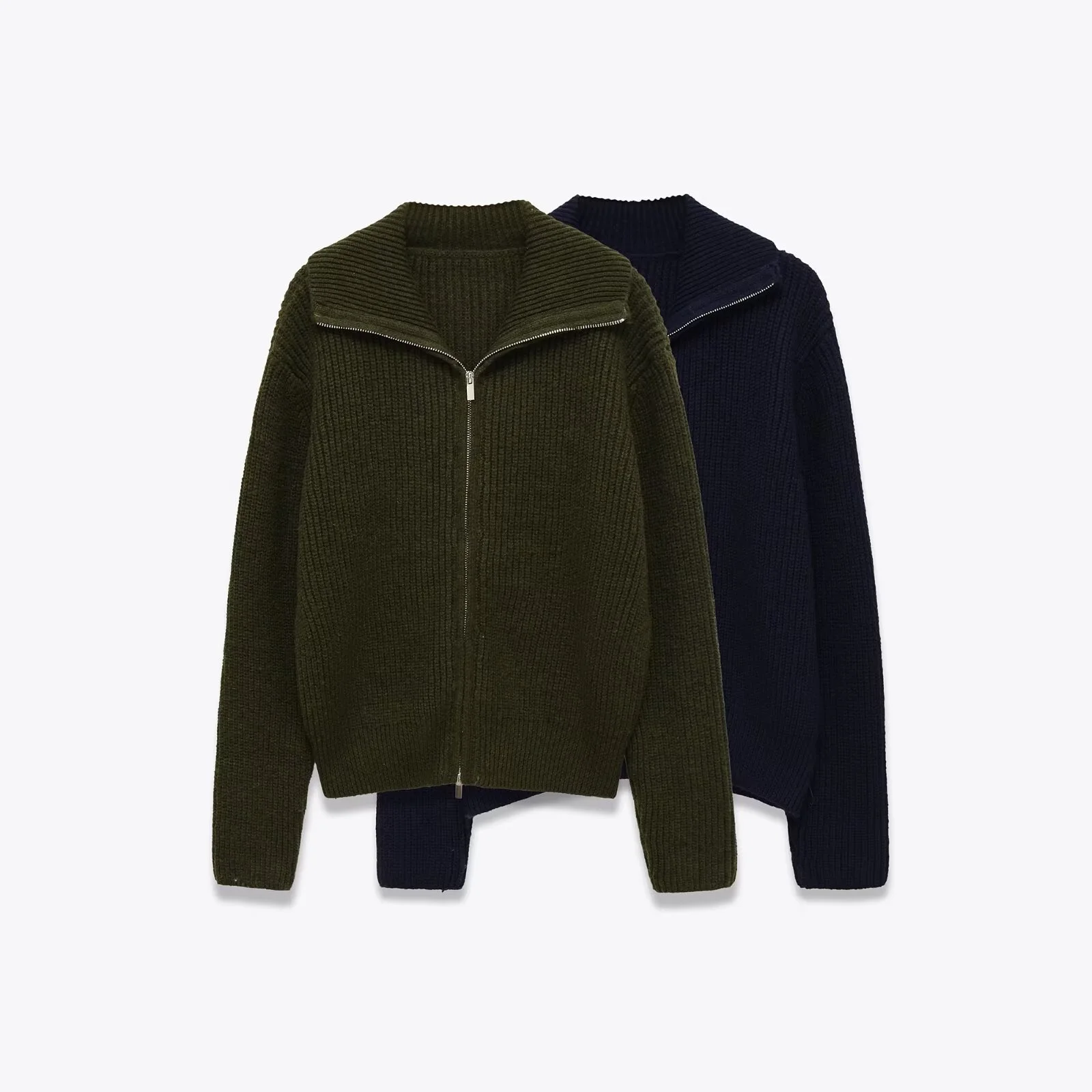 

Осень 2024, новая женская одежда, повседневная мода, простой и универсальный свободный воротник, пальто на молнии с длинными рукавами, вязаный свитер