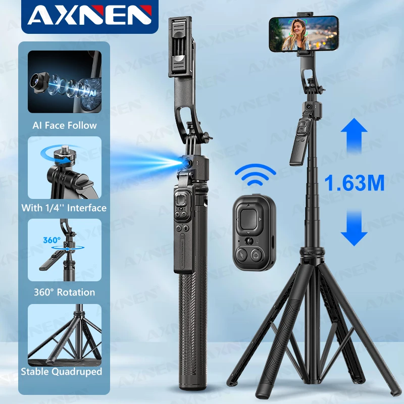 1630mm/64in C17 Tripod Selfie Stick 360° Auto Rotation Shooting Quadruped Phone Stand Face Track Bluetooth Remote Control Tripie