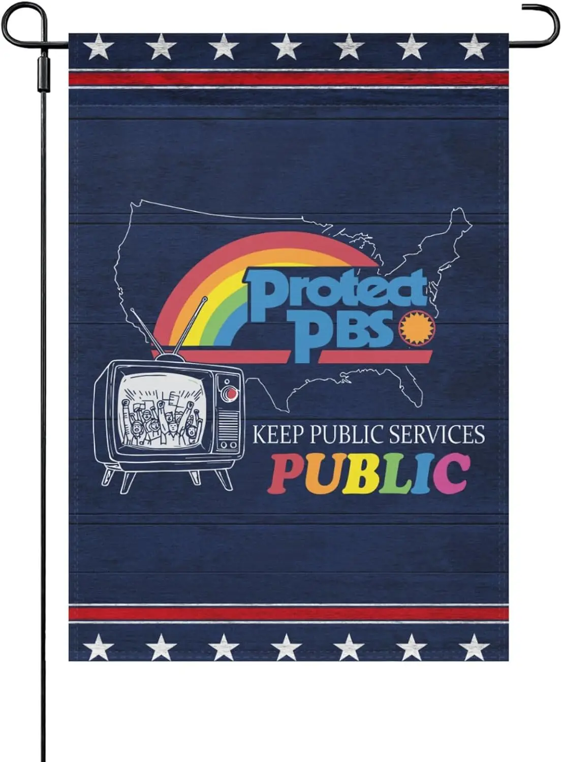 Made In US P.B.S Save Public Broadcasting Service Garden Flag One Size Double SidedDouble SidedBeachFlags LLE