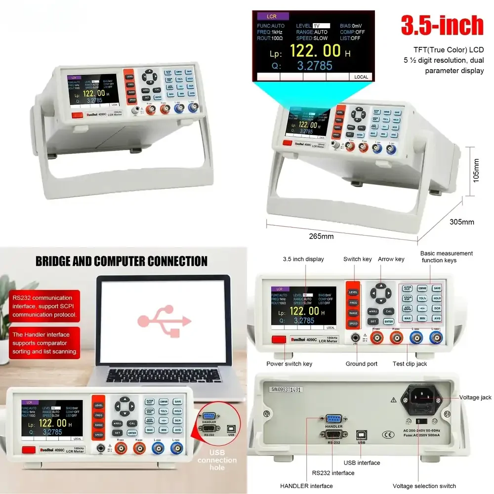 Digital LCR Meter Desktop Capacitance Resistance Impedance Inductance Measure Instrument Electric Bridge Component Test