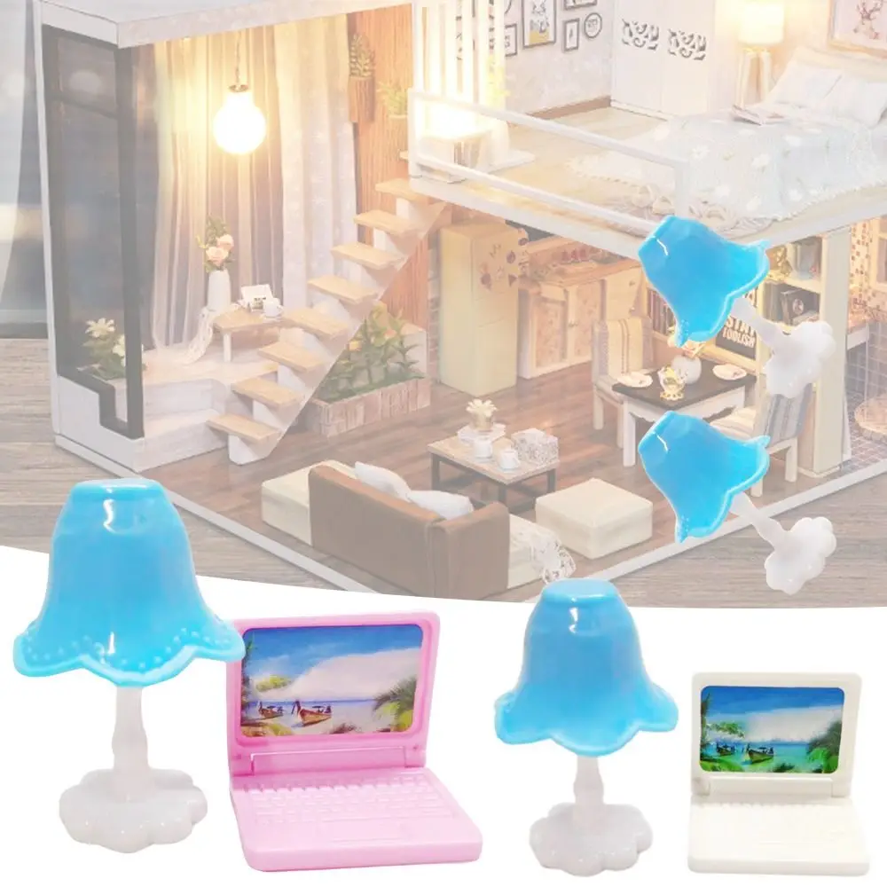 New 2 Colors Miniature Laptop Mini Plastic Tablet Desk Lamp Cute Desk Set Model 1:12 Dollhouse Decor