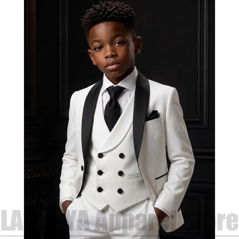 Fashion Shawl Lapel Boys Suit Single Button Kids Blazer Vest Pants Wedding Page Boy Tuxedo Set Formal Birthday Graduation Outfit