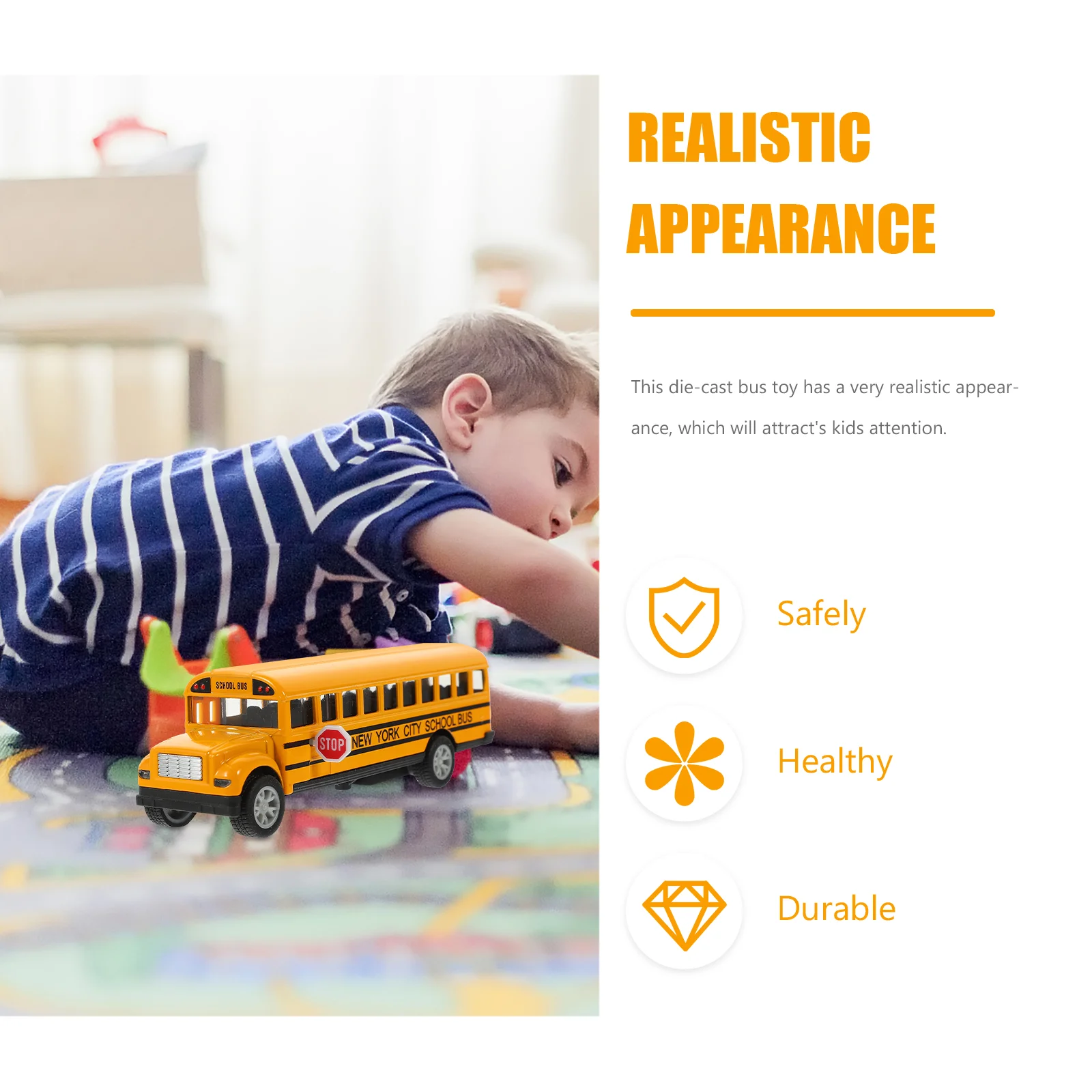 School Bus Model Environmentally Friendly Toy Push and Go Car Educational Alloy Friction Powered Pull Back