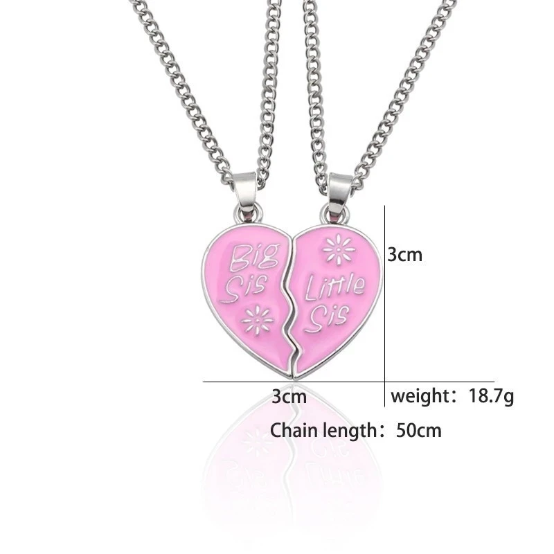 2pcs Big Sis Little Sis Necklace for Grils Women Fashion Love Heart Necklaces Pendant Sister Best Friends Birthday Gifts view 6