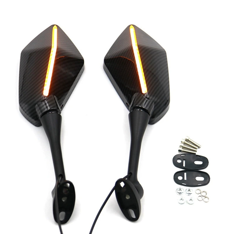 Specchietto retrovisore a doppia luce modificato per moto, indicatore di direzione a LED, filettatura per specchietto retrovisore da 6 mm + doppia luce