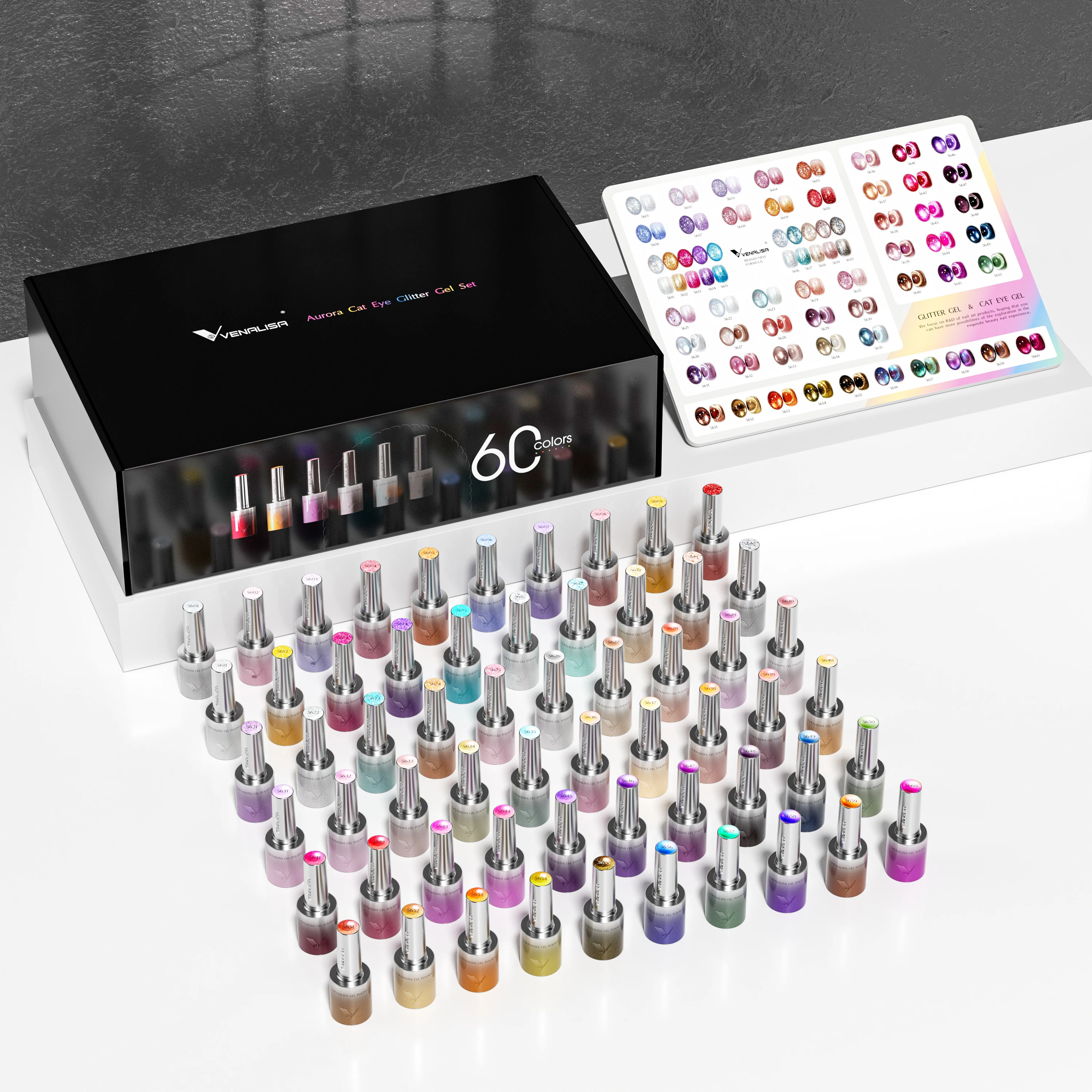 

VENALISA 5PCS Cat Eye Gel Polish 10ml HEMA TPO Free Kit Magnetic Glitter Nail Gel Set Soak Off UV LED Gel with Free Color Chart
