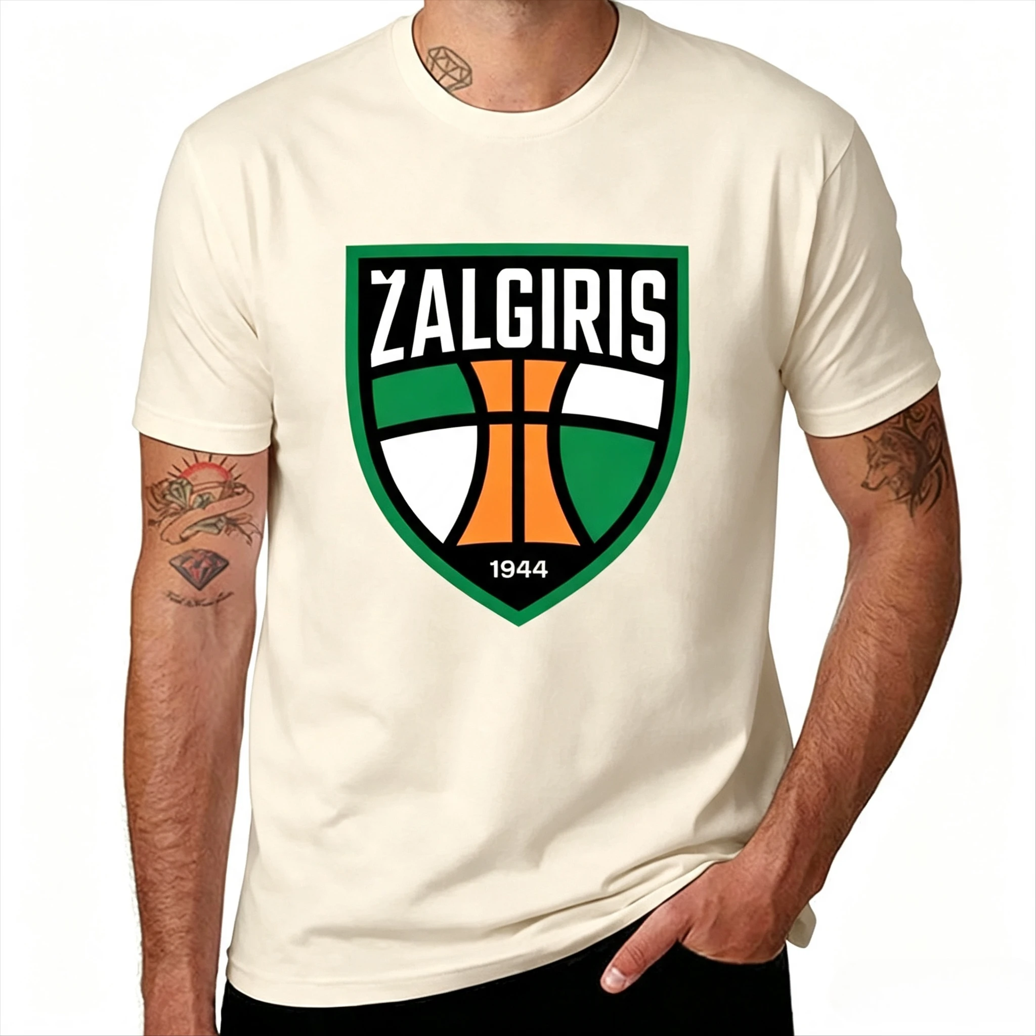 Herren ZALGIRIS 1944 Basketball-Logo T-Shirts Vintage Sportteam-Print Baumwoll-T-Shirt Lässiges Atmungsaktives Streetwear-Oberteil Bequem – Detail 7