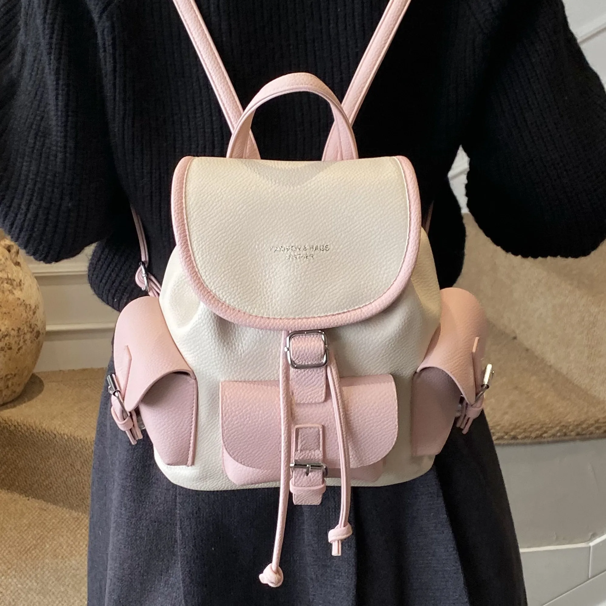 

Fashion Retro Color Block Backpack 2026 New Travel Commuter Bag College Style Large Capacity Bookbag for Women Backpack For Girl