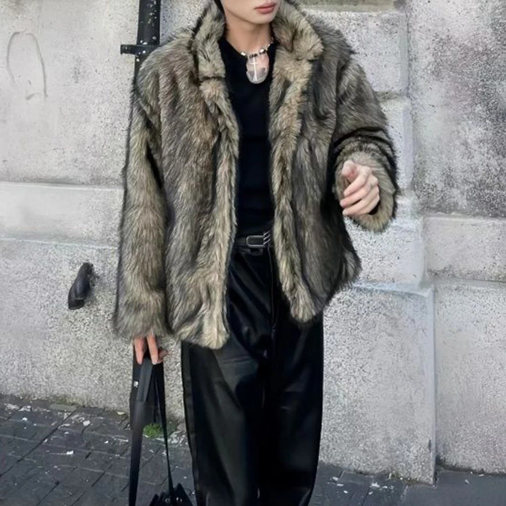 Men Faux Fur Furry Warm Coat Autumn Winter Streetwear Fashion All-Match Trend Youth Soft Casual Comfort Coat Men'S Clothing 2024