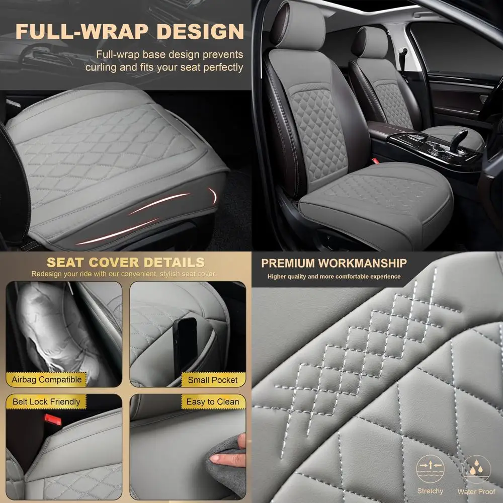 

Custom Gray Leather Waterproof Seat Covers for Land Rover Defender, Discovery, Range Rover, Evoque & Velar - 2 Pack