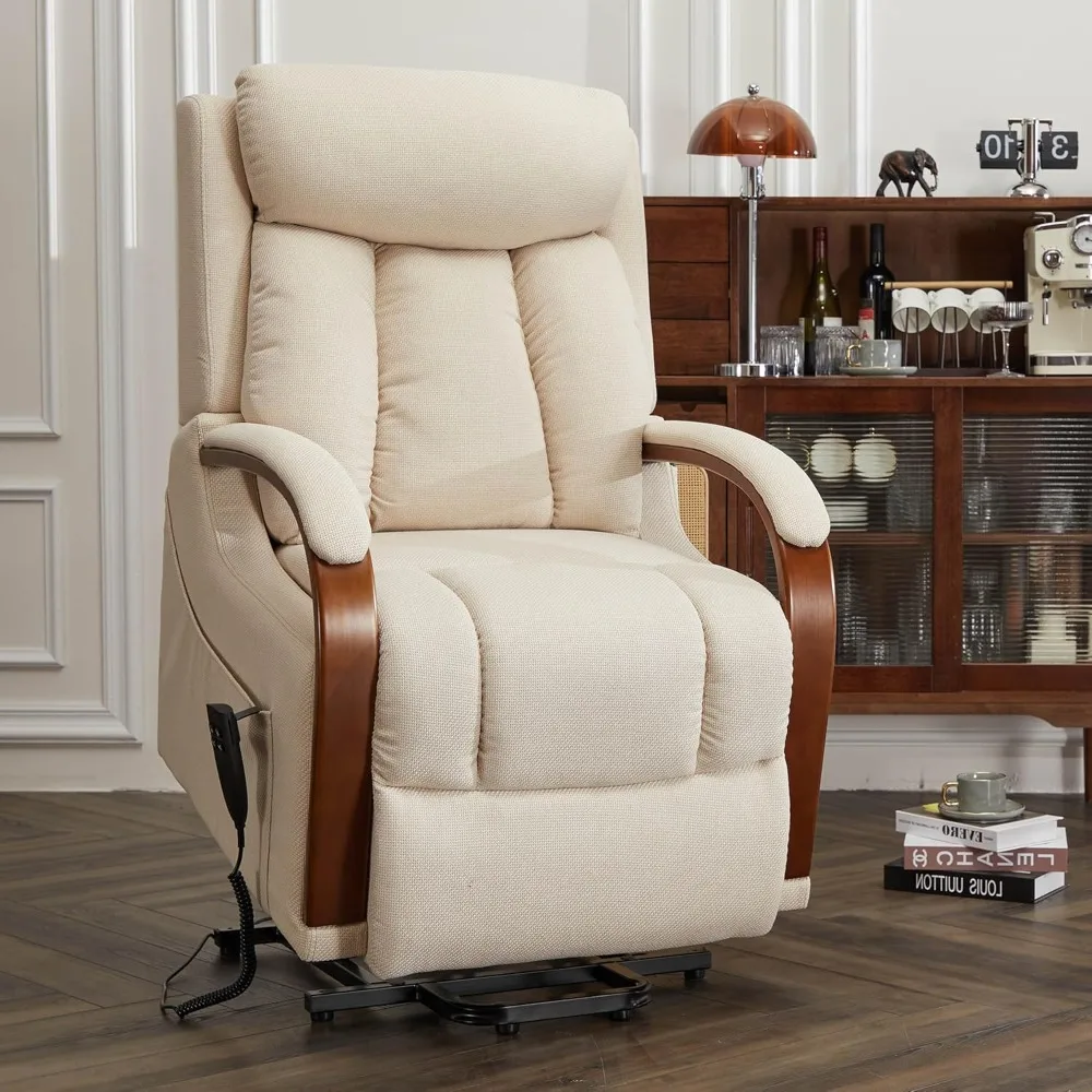 

Dual Motor Lift Chair Recliner for Elderly Electric Power Small Sofa Heat and Massage Wooden Armrests and 2 Side Pockets