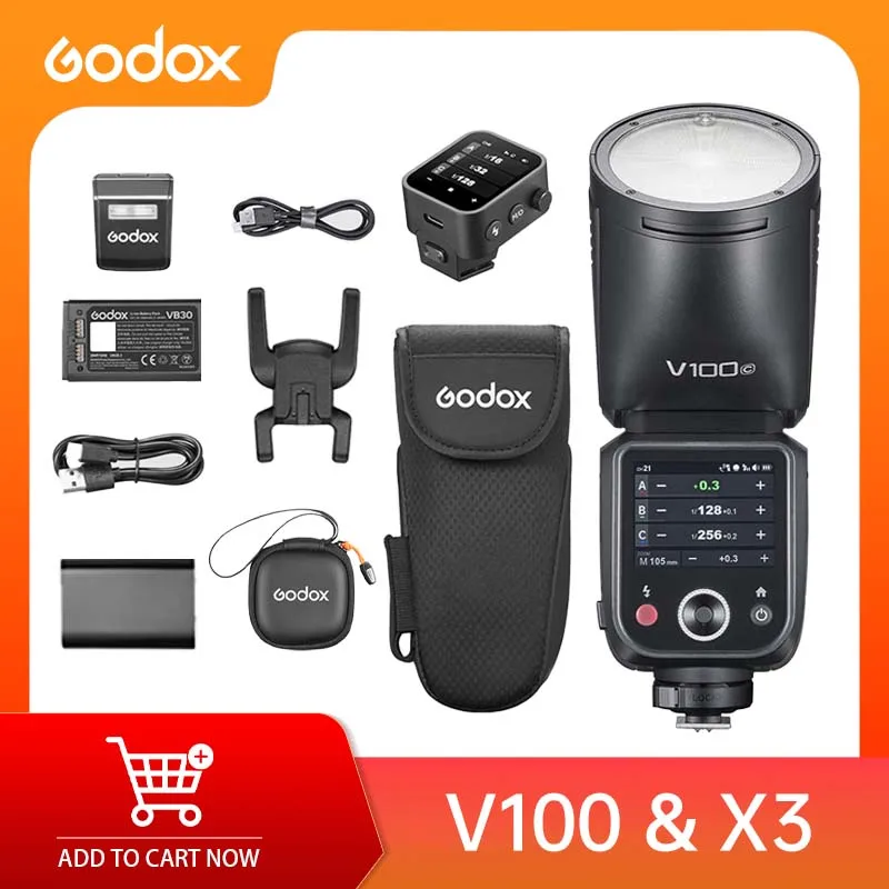 Godox V100 100Ws TTL Speedlite Flash+X3 Wireless Trigger Kit 2.4G HSS 1/8000s Round Head Flash for Canon Nikon Sony Fuji Olympus