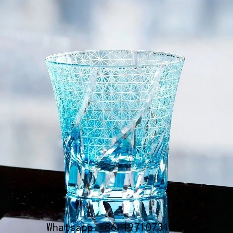 Handcrafted Ocean Heart Kiriko Cut Crystal Whiskey Glass – Traditional Japanese Artisan Tumbler with Gift Box