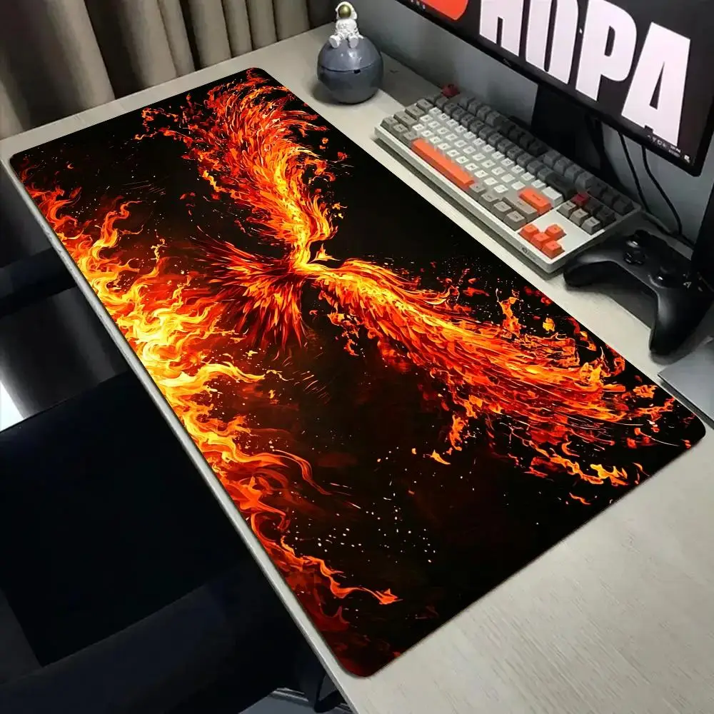 The Magical Fire Phoenix Mouse Pad Desk Mat with Stitched Edge XXL Mousepads Rubber Anti-slip Gamer Keyboard Rug Gaming Mats