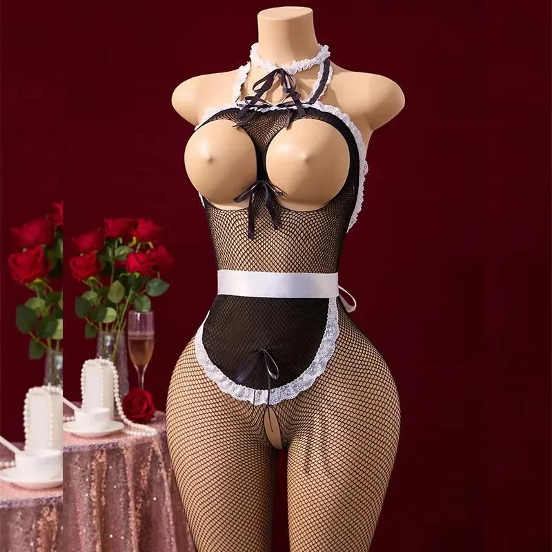 Erotic Costumes Role Play Servant Baby Doll Dress Lolita Cosplay Uniform Sexy Crotchless Lingerie Women French Apron Maid Dress view 4