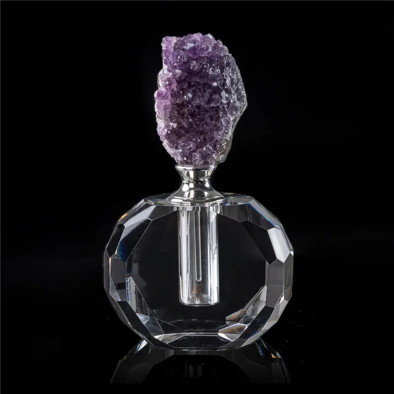 

Healing Crystals Cluster Perfume Bottles Reiki Meditation Raw Stone Glass Oil Diffuser Bottle Aromatherapy Room Decoration Gifts