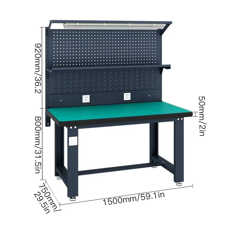 Heavy Duty Metal Workbench Welding Table Anti Static LED Lighted Steel Workstation for Workshop Warehouse School