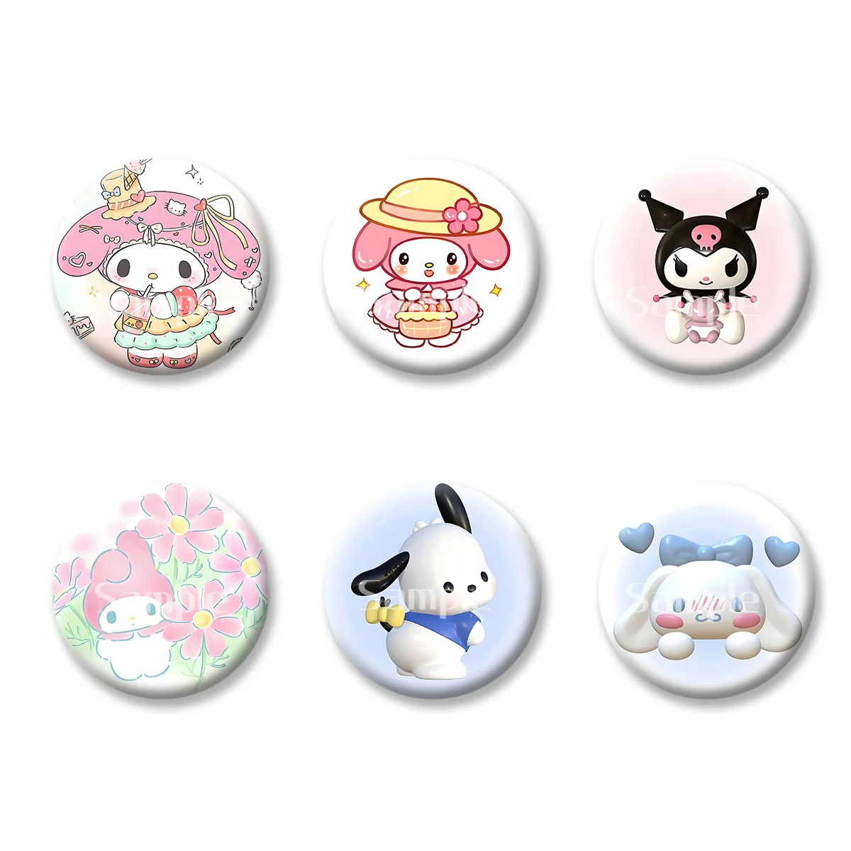 Tarjetas de insignia Flash Sanrio Hello Kitty Kuromi, llaveros de dibujos animados de Anime para chica, espejo de maquillaje práctico, imán para nevera, accesorios ACG