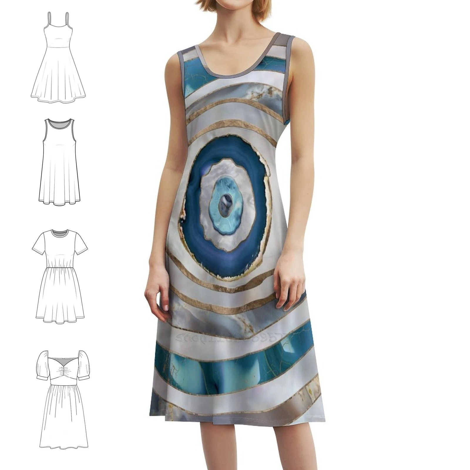 عين الشر المنسوجات المعدنية والذهب فستان عطلة مثير للنساء شاطئ حفلة عيد ميلاد فستان قصير عين الشر اليونانية ماتي ماتي #1