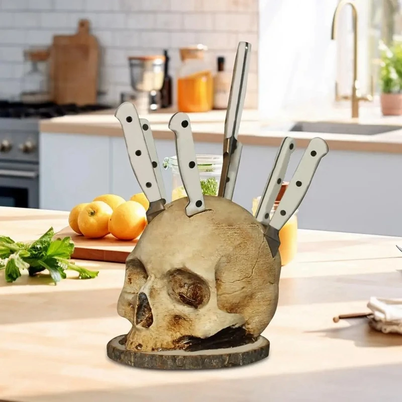 Knives Holder Kitchen Storage Skull Knife Holder Horror Head Shape Knive Holder Scary Kitchen Storage Head Rack-FABY view 2