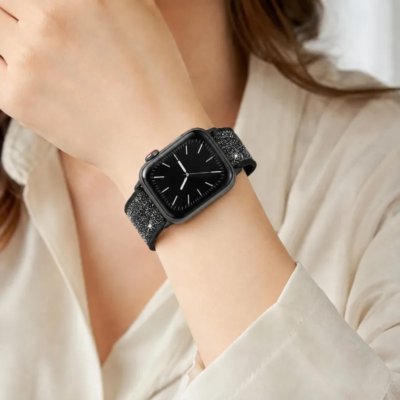 Sparkling Nylon Elastic Band for Apple Watch Series 12 11 10 9 8 7 SE 6 5 4 3 Women Bracelet iWatch 40mm 44 41 45 42 46 38 49mm