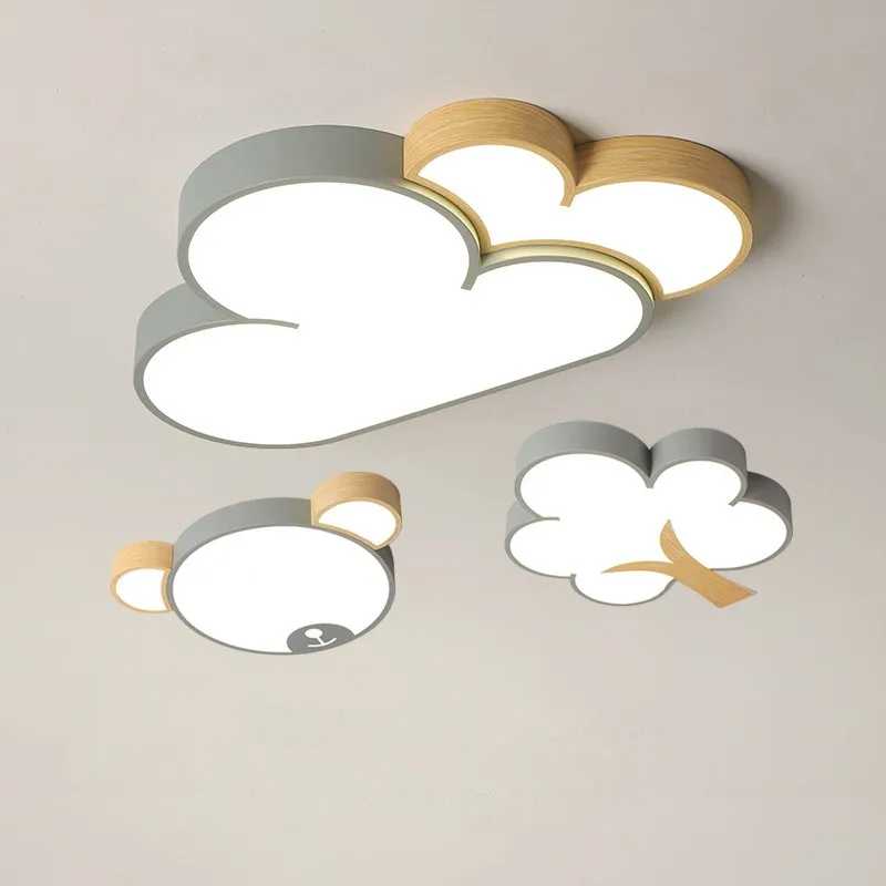 

Nordic kids ceiling light Modern wooden ceiling light Eye Protection Study Lamp Creative Warm Cloud Bear Cartoon cute room lamp