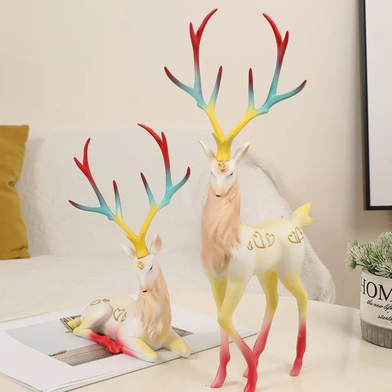 Nordic Advanced Simple Color Love Deer Decoration, Household Porch Animal Ornament, Simple Living Room Creative Desktop Decorati