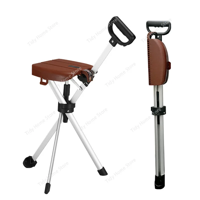 Multifunctional Cane Stool Folding Cane Chair Elderly Cane Stool Light Non-slip Walking Mountaineering L Folding Disabled
