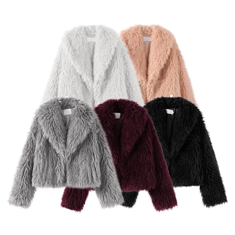 Fashion Women\'s Fluffy Faux Fur Warm Coat Winter Chic Lapel Long Sleeve Cardigan Jacket 2024 Lady Elegant Thermal Streetwear New