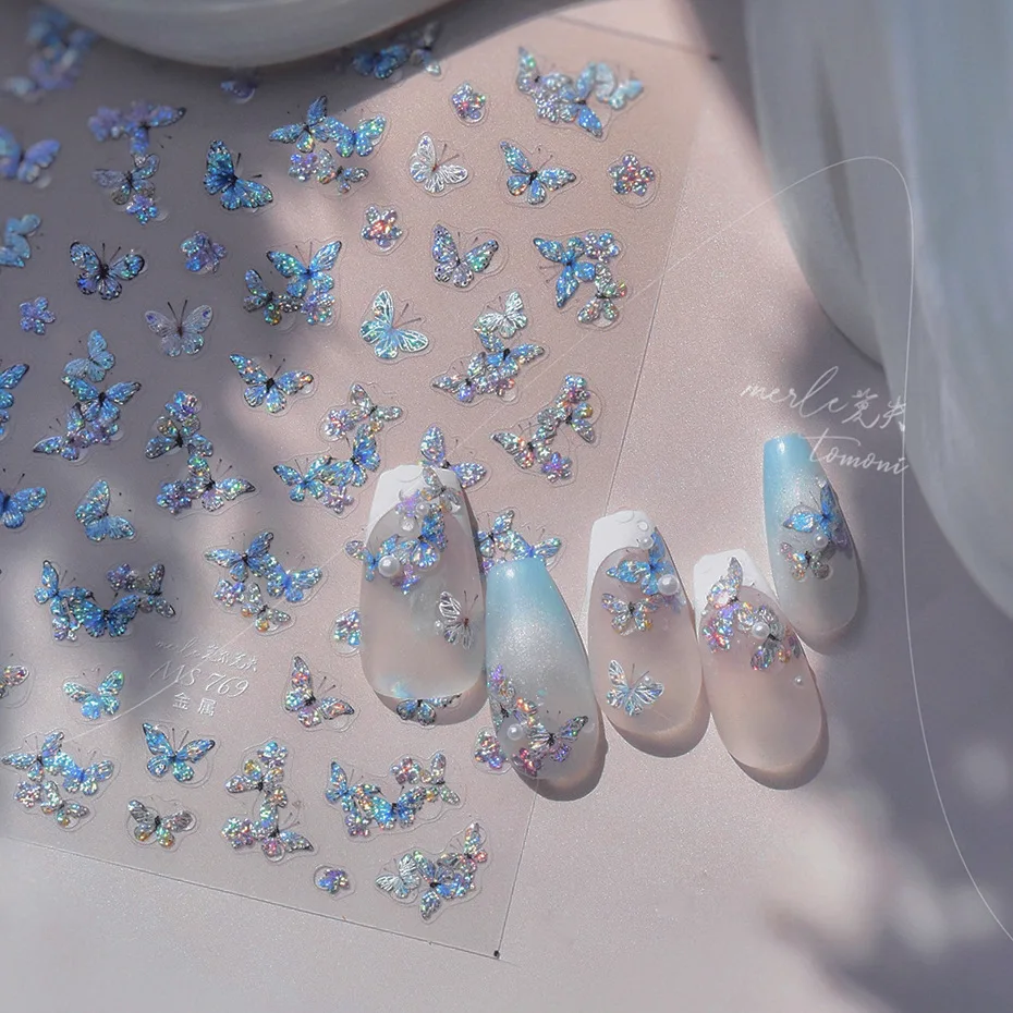Charming Jelly Insect Butterfly 5D Nail Art Stickers Summer Cute Delicate Butterfly Self Adhesive Manicure Decoration Decals DIY