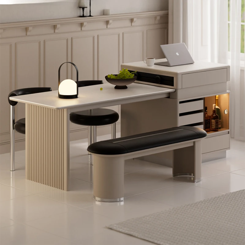 

Light luxury slate dining table, retractable island, island, integrated household multi-functional small apartment bar