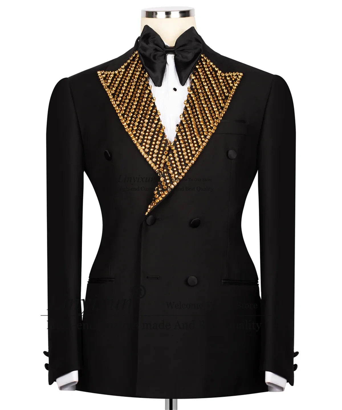 

Luxury Jewelry Ornament Tuxedos Men Suits 2 Pieces Sets Groom Wedding Male Prom Blazers Slim Fit Double Breasted Costume Homme