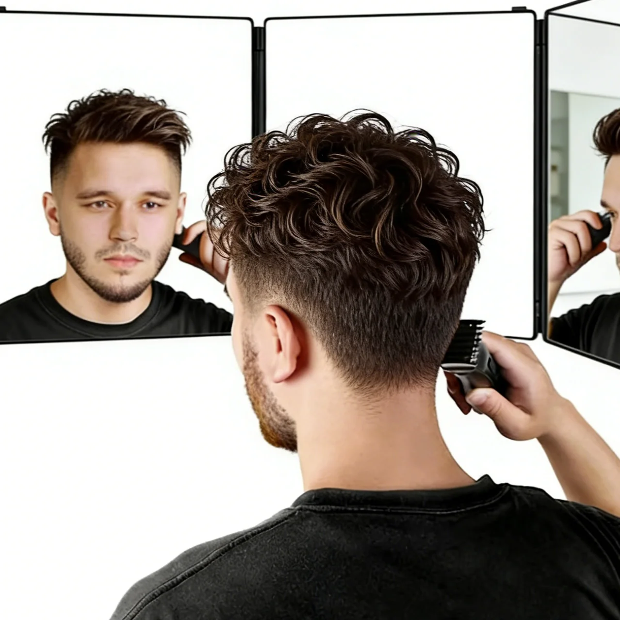 

Travel Portable 360 Trifold Vanity Makeup Mirror with Height Adjustable Telescoping Hook for Hair Self Cutting Fordable Mirror