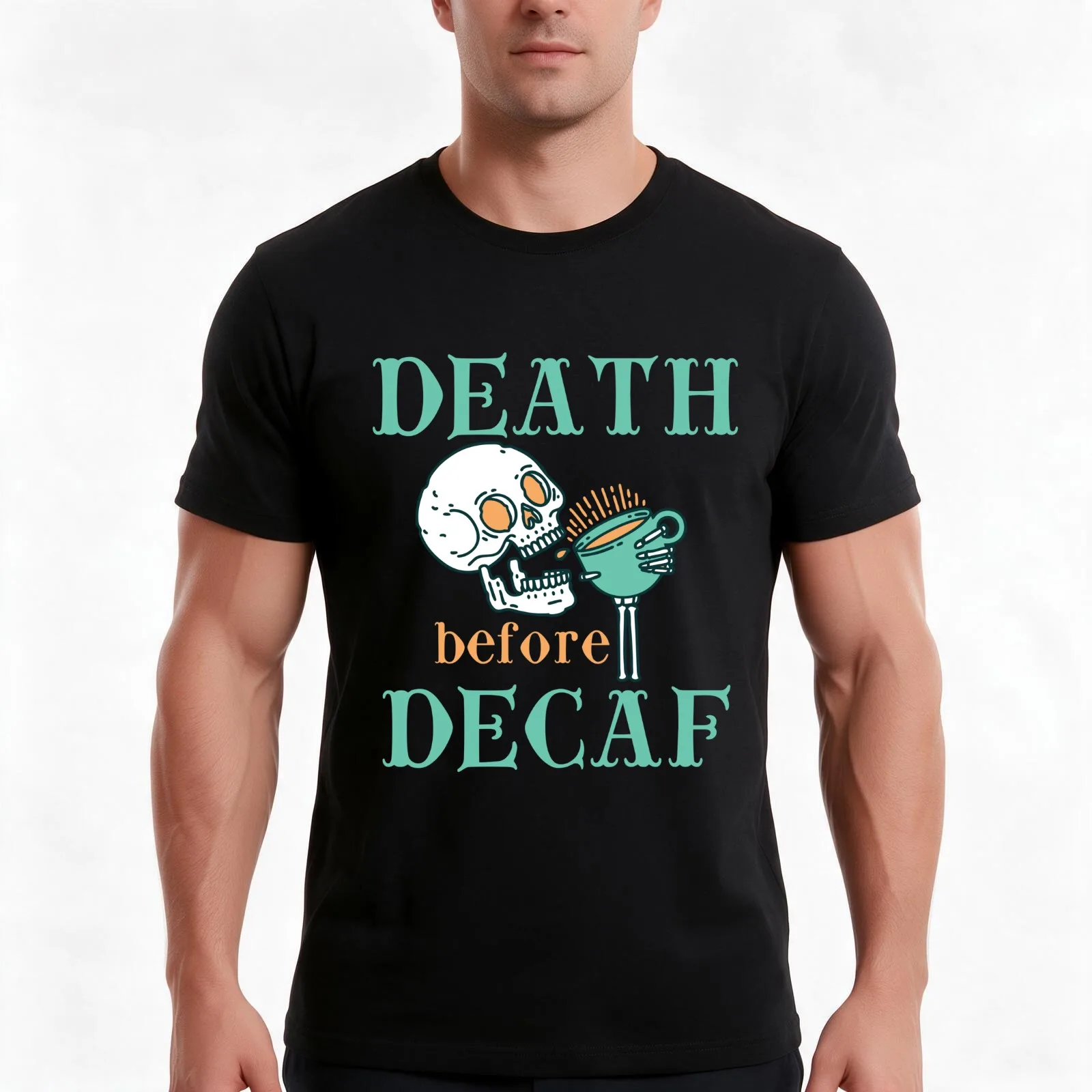 Death Before Decaf T-Shirt Summer Casual Cotton Tee Oversized Streetwear Tops Vintage Graphic Print Loose Fit Short Sleeve