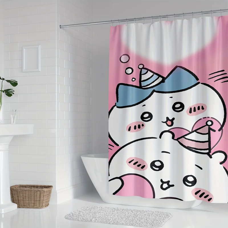 1pc Cute Cartoon Shower Curtain - Waterproof, Machine Washable with Hooks Included - Modern Nordic Bathroom Decor