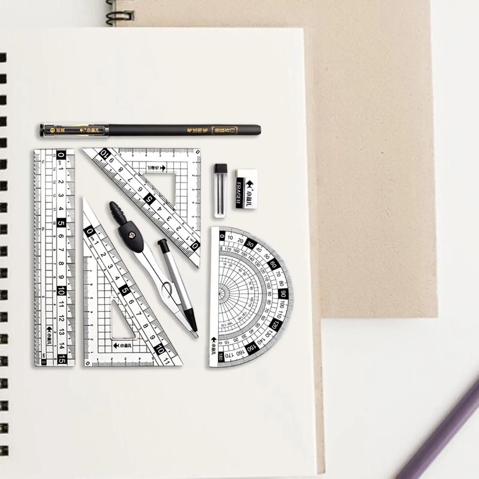 測定用ジオメトリ数学定規、トライアングル定規、分度器、ストレート定規、2個