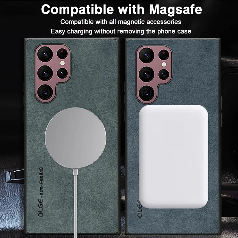 Magnetic For Magsafe Leather Case For Samsung Galaxy S24 S23 Ultra S23FE Note20  Luxury Wireless Charge Shockproof Soft Cover